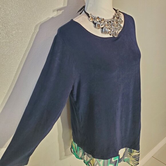 CHICO'S TRAVELESRS TUNIC BLUE LONG SLEEVE ACETATE SIZE 2(L) - Picture 3 of 9